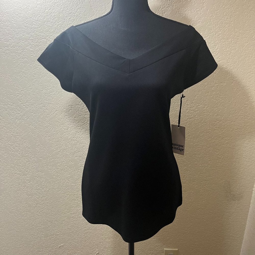 Unique Vintage 1950s Black Stretch Deena Top XL/14